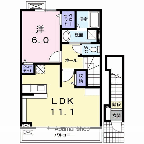 クオーレ(1LDK/2階)の間取り写真