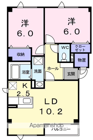 ハイツ ペヂ(2LDK/2階)の間取り写真