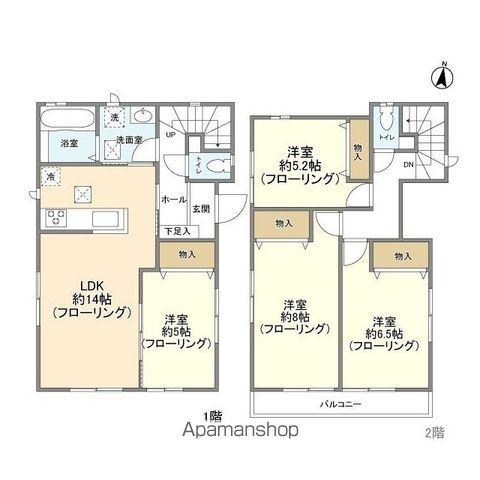 西武鉄道多摩湖線 武蔵大和駅 徒歩3分 2階建 築5年(4LDK)の間取り写真