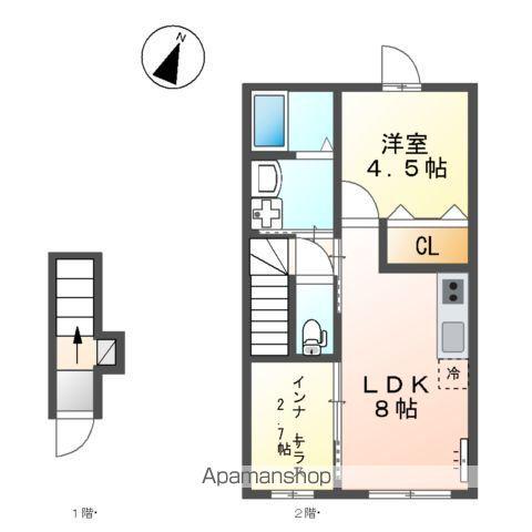 パレス北野(1LDK/2階)の間取り写真