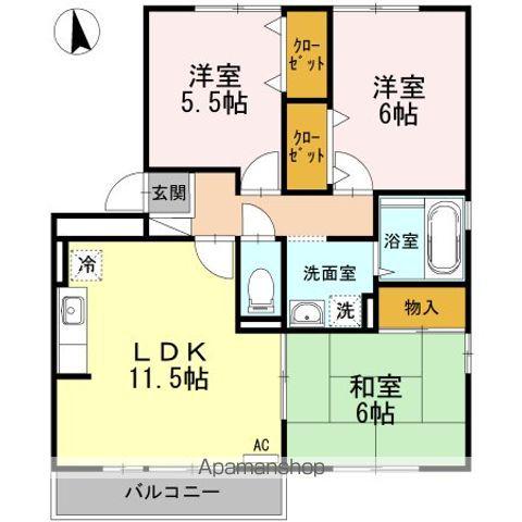 グランドヒルB棟(3LDK/2階)の間取り写真