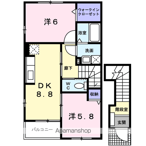オーブKⅠ(2DK/2階)の間取り写真