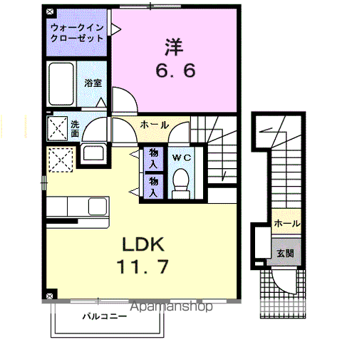 ハウススマイル(1LDK/2階)の間取り写真