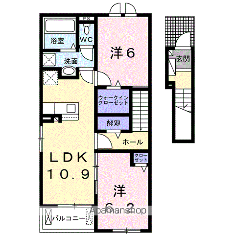 エヴァーグリーン直江A(2LDK/2階)の間取り写真