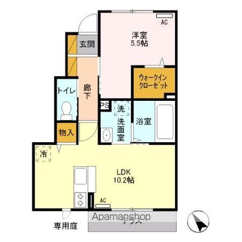 カーサデルソーレ A(1LDK/1階)の間取り写真