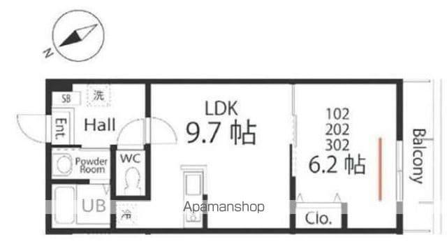 ハーミットクラブハウス トゥギャザー常盤公園(1LDK/2階)の間取り写真