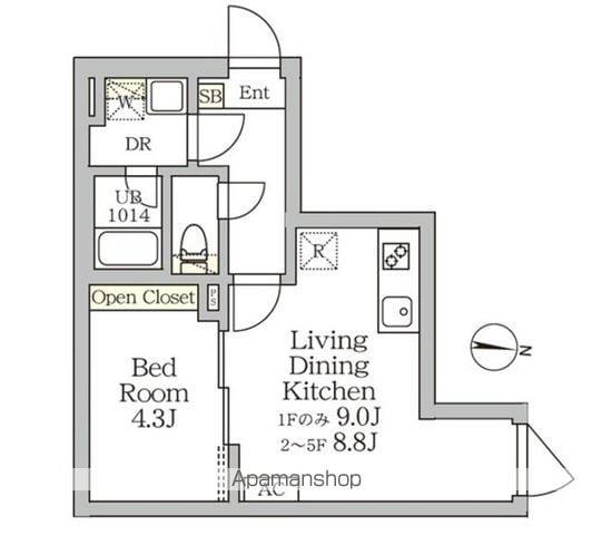 AGLAIA 新宿西落合(1LDK/B1階)の間取り写真