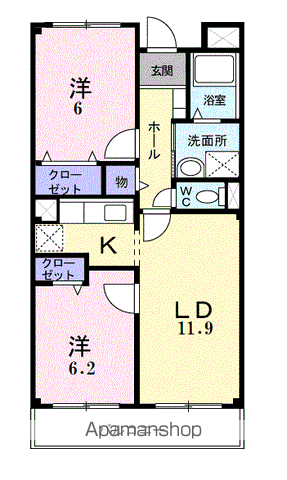 ドミール茜(2LDK/2階)の間取り写真