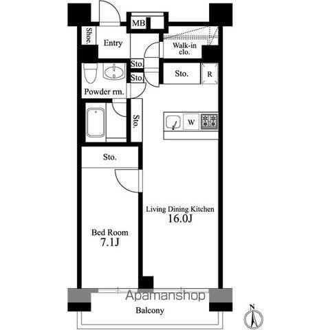 プライマル新宿若松町(1LDK/14階)の間取り写真