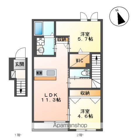 ラフィネスA棟(2LDK/2階)の間取り写真