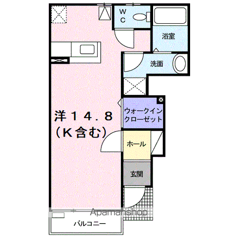 パラクレイシス(ワンルーム/1階)の間取り写真