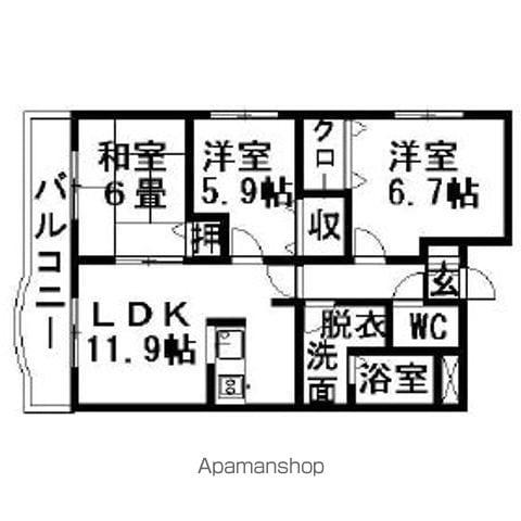 ヴェルジュ新飯田(3LDK/2階)の間取り写真