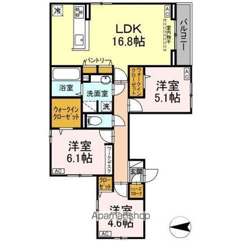 セレスティア開成 B棟(3LDK/2階)の間取り写真