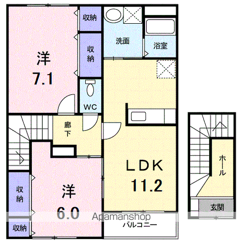 ブロッサムⅠ(2LDK/2階)の間取り写真