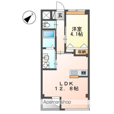 ユニヴァリィ県庁東(1LDK/6階)の間取り写真