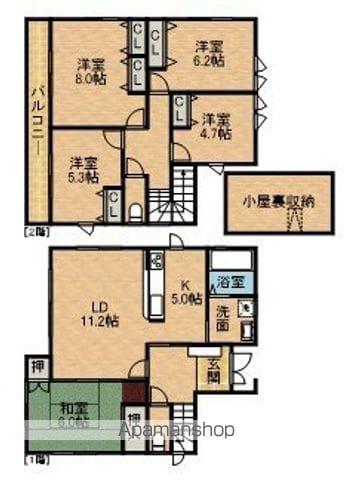東海道本線 浜松駅 バス乗車時間：18分 浜松北高バス停で下車 徒歩9分 2階建 築19年(5LDK)の間取り写真