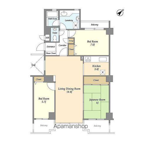 コスモ柏2(3LDK/3階)の間取り写真