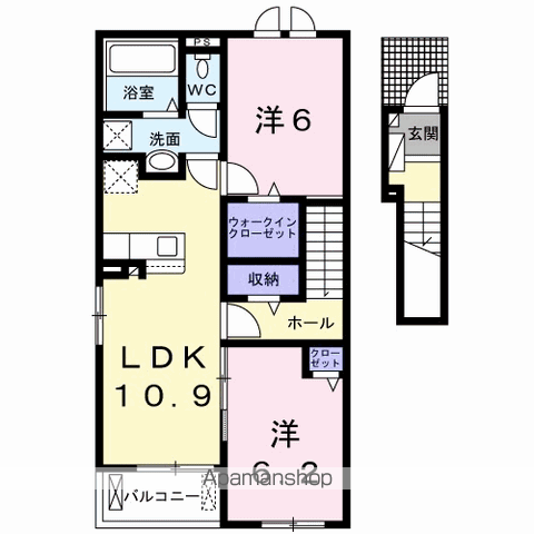 デュオブライト Ⅱ(2LDK/2階)の間取り写真