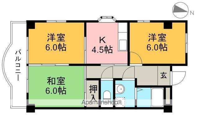 ハイツハピィバリーⅡ B棟(3K/2階)の間取り写真