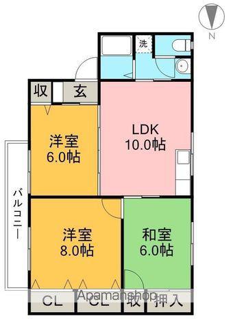 マンションハウス中村Ⅰ 南棟(3LDK/2階)の間取り写真