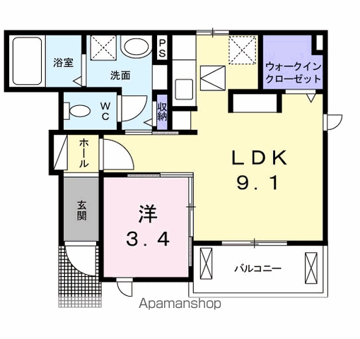 グランディール枝堀A(1LDK/1階)の間取り写真