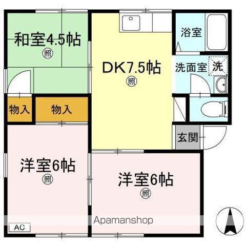 メルベーユ山西 B棟(3DK/1階)の間取り写真