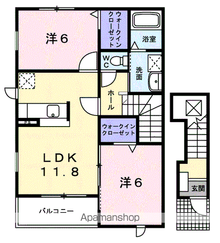 ハピネスA(2LDK/2階)の間取り写真