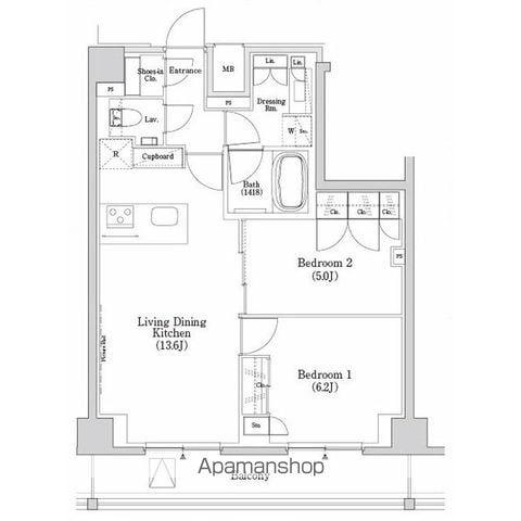 ザ・パークハビオSOHO市谷左内町(2LDK/5階)の間取り写真