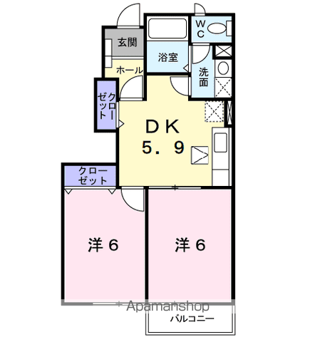 ル・シエルⅡ(2DK/1階)の間取り写真