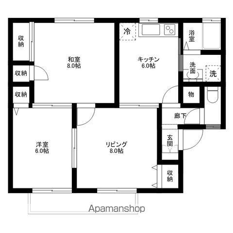 グランディール花菱A棟(3DK/2階)の間取り写真