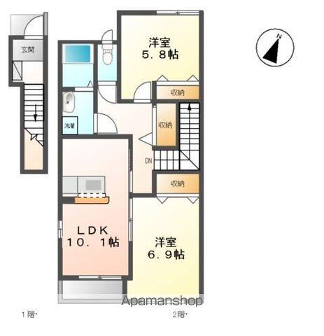ベル・グラース(2LDK/2階)の間取り写真