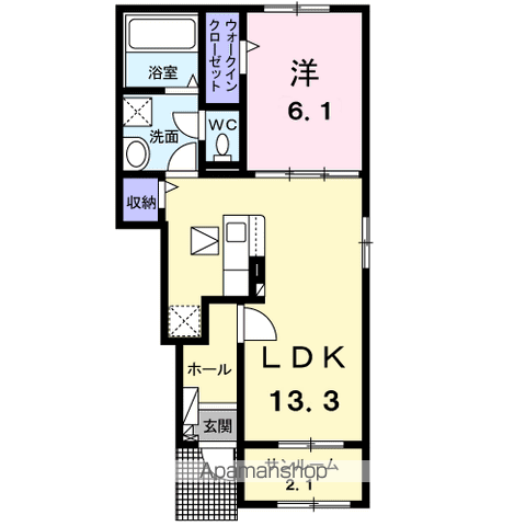 ヒカルサ新潟新津(1LDK/1階)の間取り写真