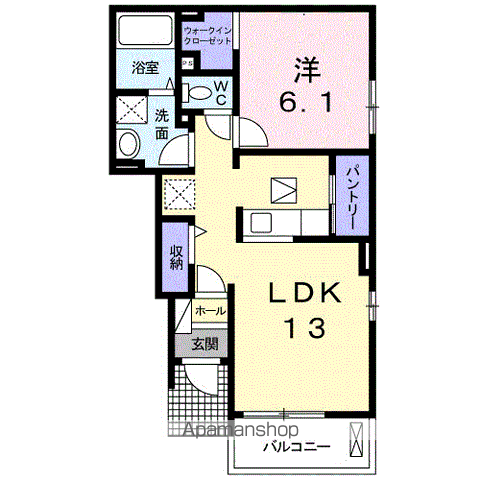 フォレストリバーC(1LDK/1階)の間取り写真