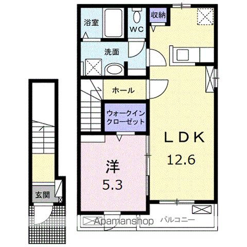 グランディールⅠ(1LDK/2階)の間取り写真