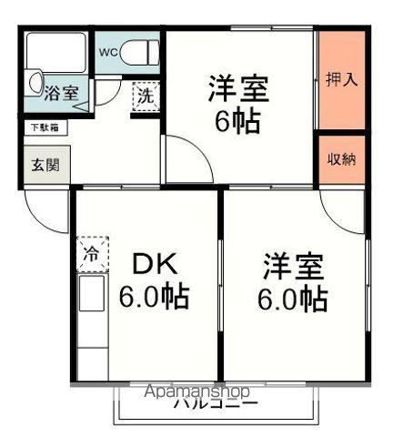 エステートピア羽鳥(2DK/2階)の間取り写真
