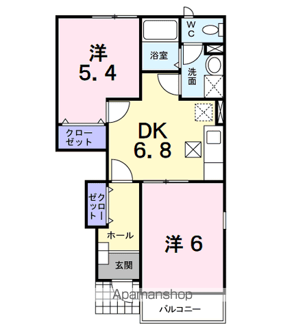 パントリーヴル(2DK/1階)の間取り写真