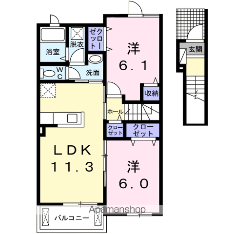 ソレイユヒルズB(2LDK/2階)の間取り写真