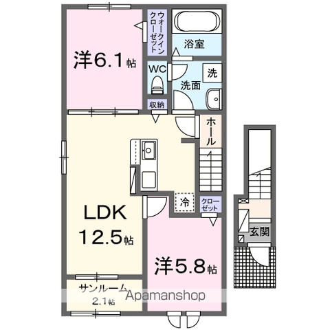 シャトー ソレイユⅢ A(2LDK/2階)の間取り写真