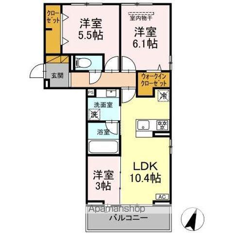 リシェスみのり台 A・B・C A棟(3LDK/2階)の間取り写真