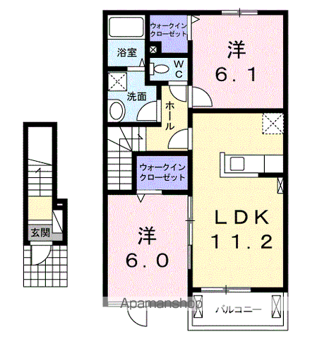 グラース・ヴェールⅡ(2LDK/2階)の間取り写真