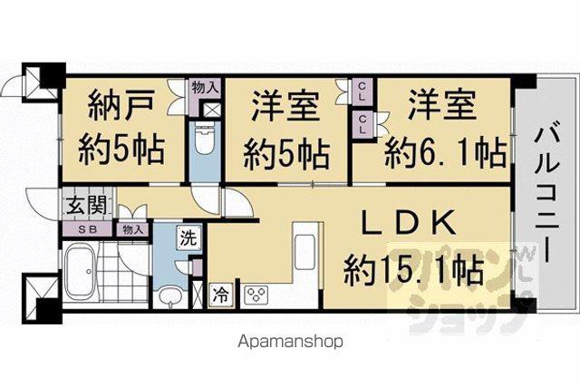 山陰本線 嵯峨嵐山駅 徒歩3分 5階建 築9年(3LDK/5階)の間取り写真