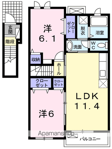 アパートメント・ジェルメ(2LDK/2階)の間取り写真