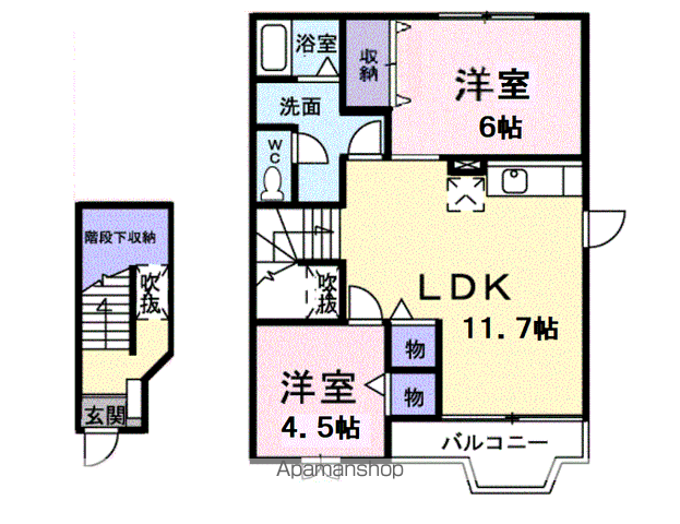 ベルフラワーF(2LDK/2階)の間取り写真