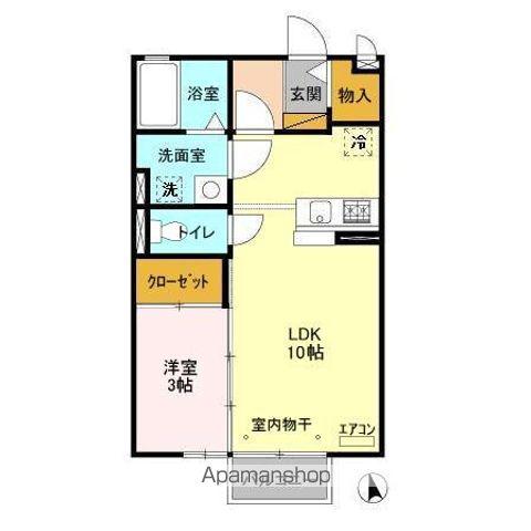 ウィルスクエアD(1LDK/2階)の間取り写真