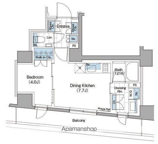 ザ・パークハビオ新宿(1DK/4階)の間取り写真