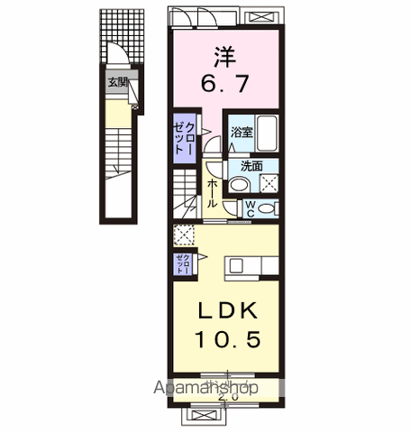 オリーブ(1LDK/2階)の間取り写真