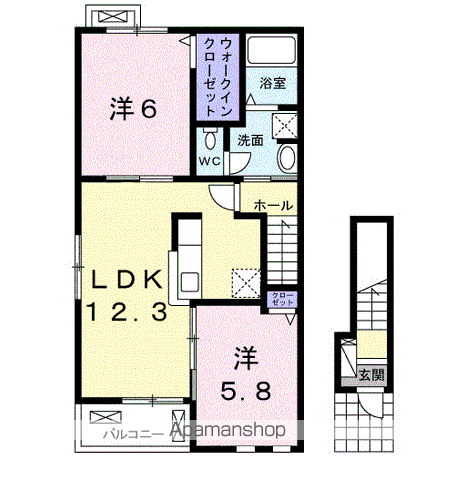 EIGHT土器東 B(2LDK/2階)の間取り写真