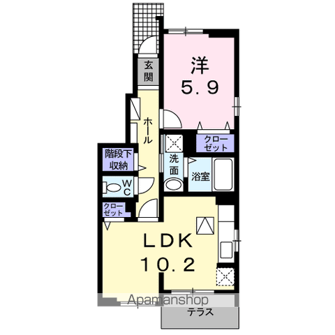 シェル・ヒルズ(1LDK/1階)の間取り写真