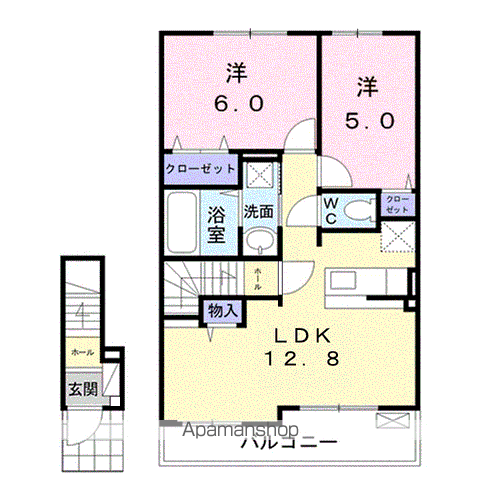 ル・メリディアンE(2LDK/2階)の間取り写真
