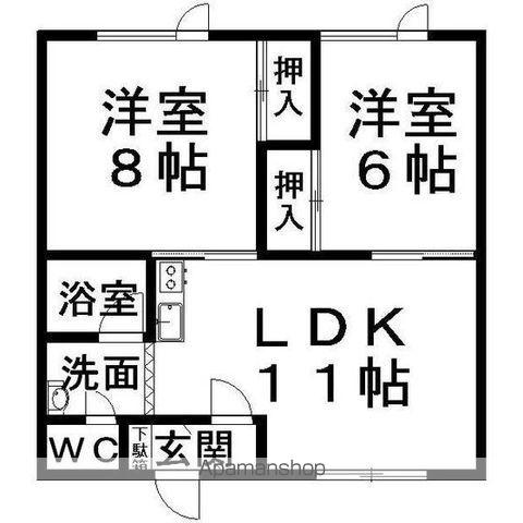 パークハイツ中の島(2LDK/1階)の間取り写真